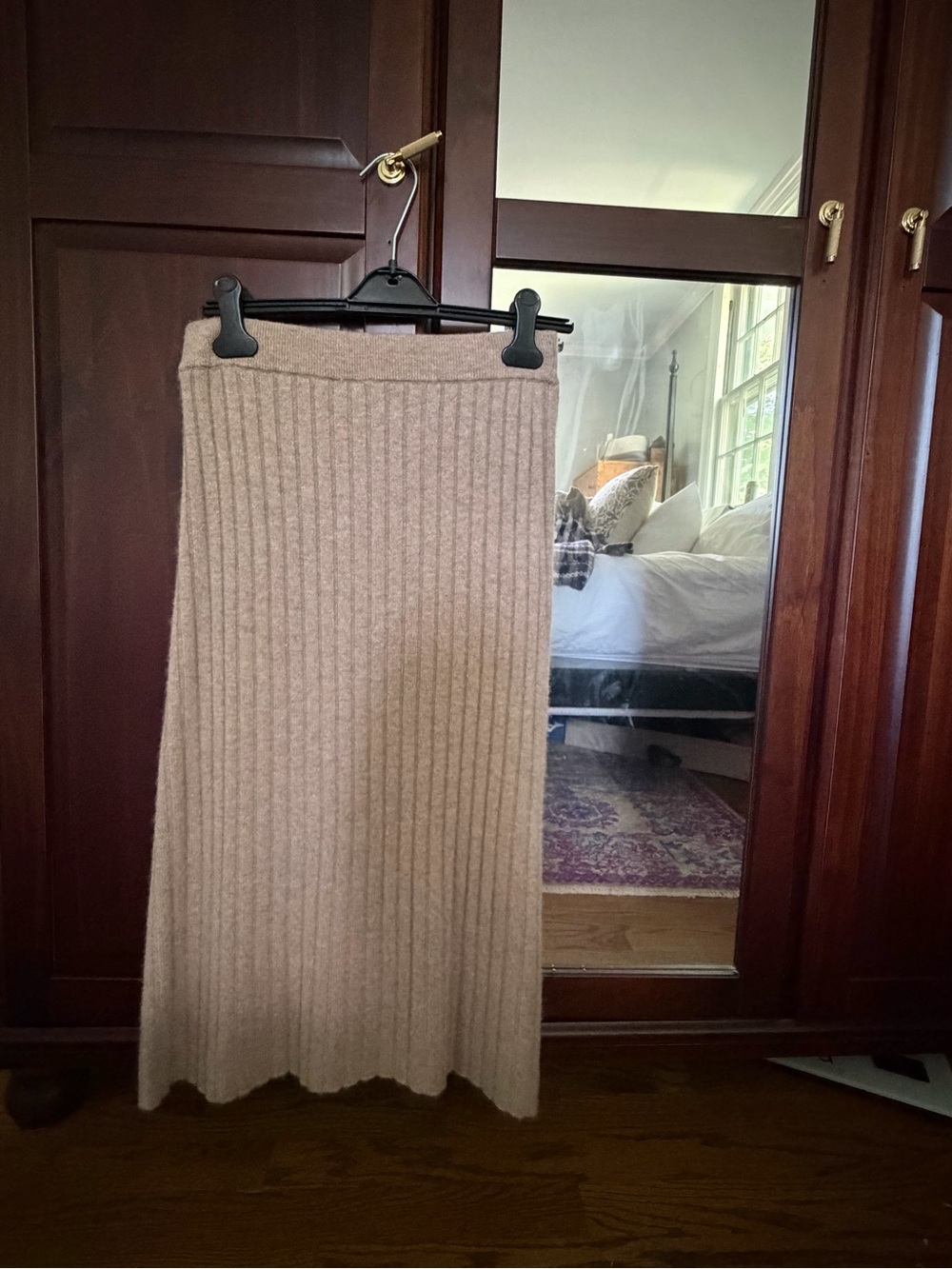 Quince Ribbed Knit Midi Skirt in Light Taupe